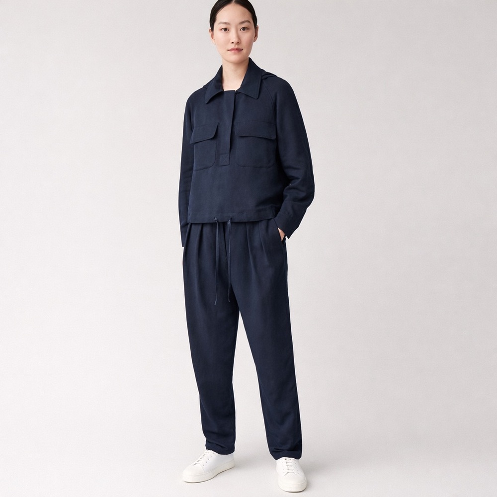 COS Navy Blue Paperbag Waist Relaxed Trousers | Size 2